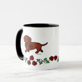 ダックスフントおよび花の漫画 マグカップ (正面左)