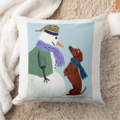 ダックスフントおよび雪の人 クッション (ブランケット)