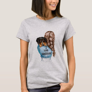 ダックスフントとダックスフントの恋人の女の子 Tシャツ
