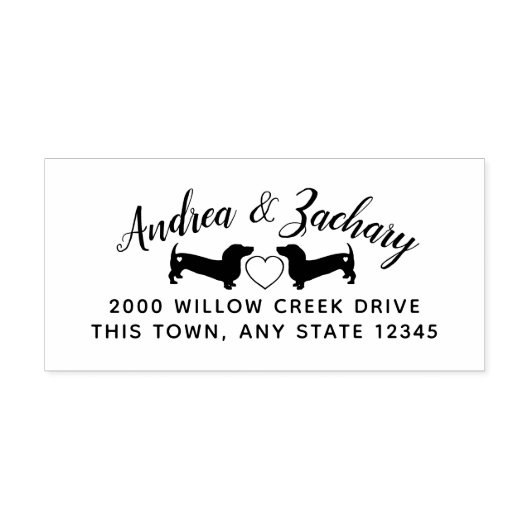 ダックスフントとハートカップル差出人住所Self-i ラバースタンプ (インプリント)