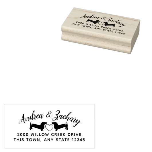 ダックスフントとハートカップル差出人住所Self-i ラバースタンプ (押印)