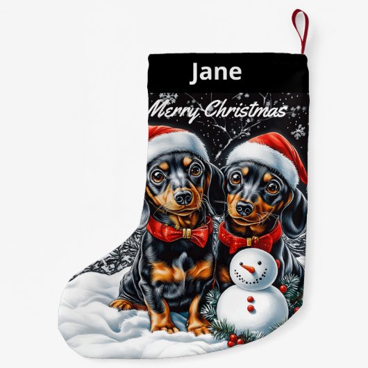 ダックスフントと雪だるまクリスマスストッキング スモールクリスマスストッキング (裏面)