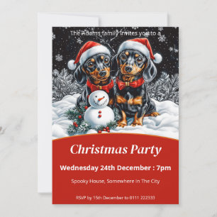 ダックスフントと雪だるまクリスマスパーティー 招待状