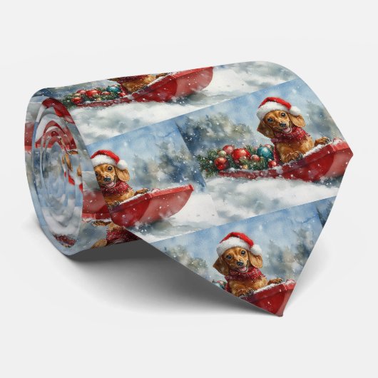 ダックスフントのそり遊び 雪だるまクリスマス ネクタイ (ロール)