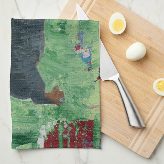 ダックスフントのギフトのウインナー犬のモダンな抽象美術 キッチンタオル (四つ折り)