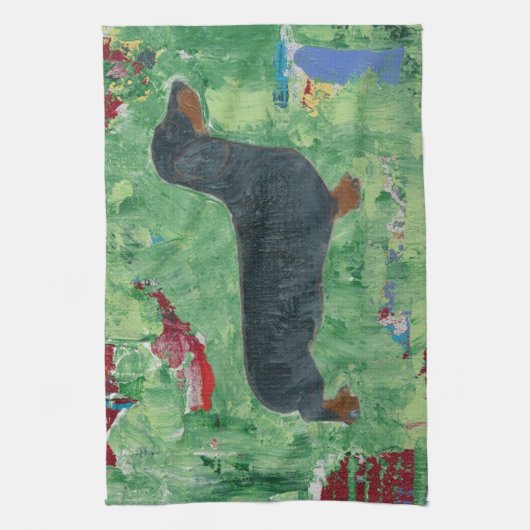 ダックスフントのギフトのウインナー犬のモダンな抽象美術 キッチンタオル (縦)