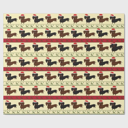ダックスフントのクリスマスのギフト用包装紙 ラッピングペーパー (フラット)