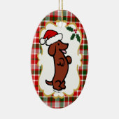 ダックスフントのクリスマスのサンタのパーソナライズな帽子 セラミックオーナメント (右)