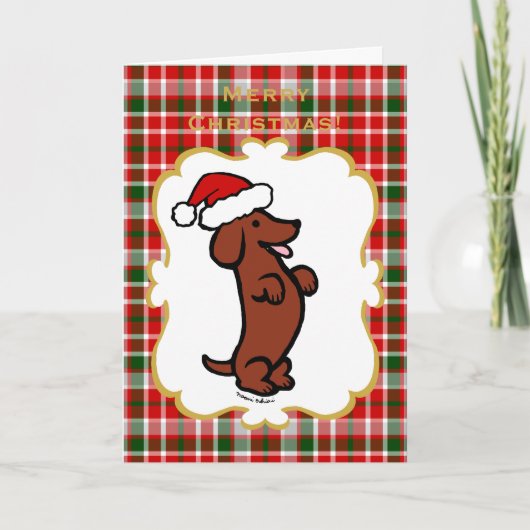 ダックスフントのクリスマスのサンタの帽子 シーズンカード (正面)