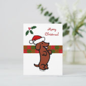 ダックスフントのクリスマスのサンタの帽子 シーズンポストカード (スタンド正面)