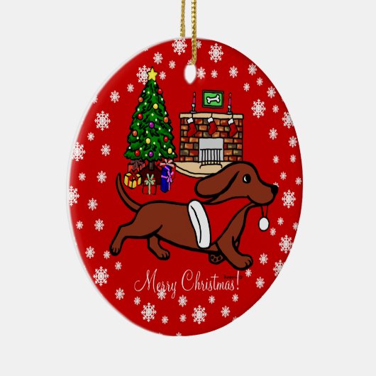ダックスフントのクリスマスのランニング セラミックオーナメント (右)