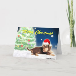 ダックスフントのクリスマスの木のクリスマスカード シーズンカード