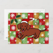 ダックスフントのクリスマスの漫画の雪片 シーズンポストカード (正面/裏面)