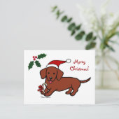 ダックスフントのクリスマスの漫画 シーズンポストカード (スタンド正面)