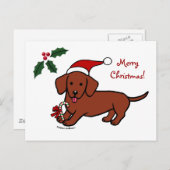 ダックスフントのクリスマスの漫画 シーズンポストカード (正面/裏面)
