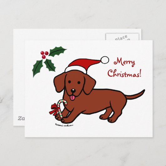 ダックスフントのクリスマスの漫画 シーズンポストカード (正面/裏面)
