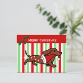 ダックスフントのクリスマスの漫画 シーズンポストカード (スタンド正面)