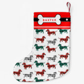 ダックスフントのクリスマスの赤いフランネルの格子縞のDoxies スモールクリスマスストッキング (裏面)