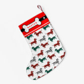 ダックスフントのクリスマスの赤いフランネルの格子縞のDoxies スモールクリスマスストッキング (裏面 (吊り時))