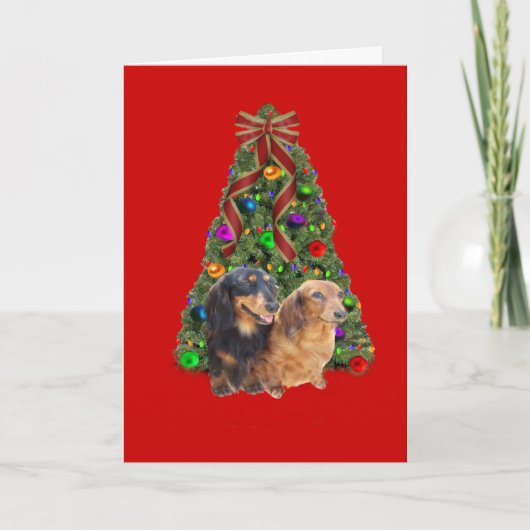 ダックスフントのクリスマスカードの木 シーズンカード (正面)
