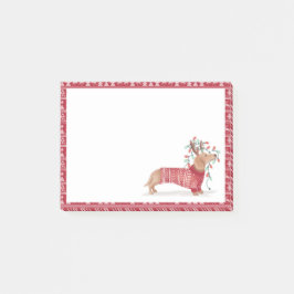 ダックスフントのクリスマス犬の居心地のよい赤によって編まれるセーター ポストイット