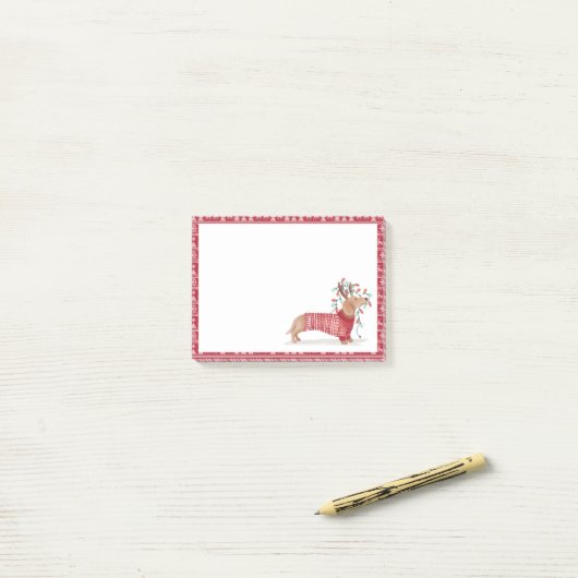 ダックスフントのクリスマス犬の居心地のよい赤によって編まれるセーター ポストイット (デスク上)