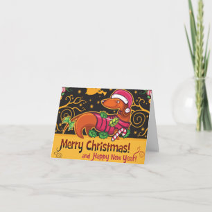 ダックスフントのクリスマス シーズンカード