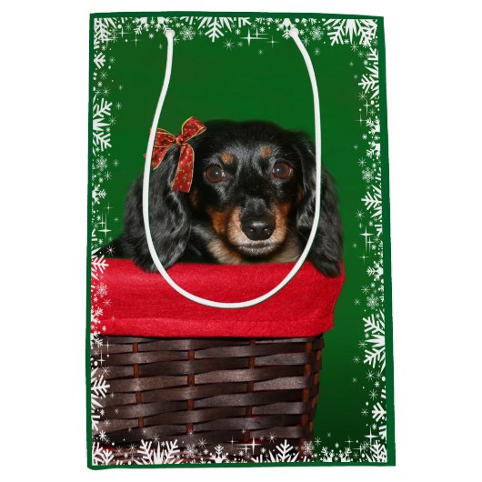 ダックスフントのクリスマス ミディアムペーパーバッグ (正面)