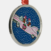 ダックスフントのサンタのクリスマスのピンクキャデラック メタルオーナメント (右)