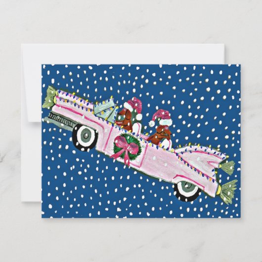 ダックスフントのサンタのクリスマスキャデラック招待状 招待状 (正面)