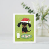 ダックスフントのサンタの休日のおもしろいなウインナー犬のクリスマス シーズンポストカード (スタンド正面)