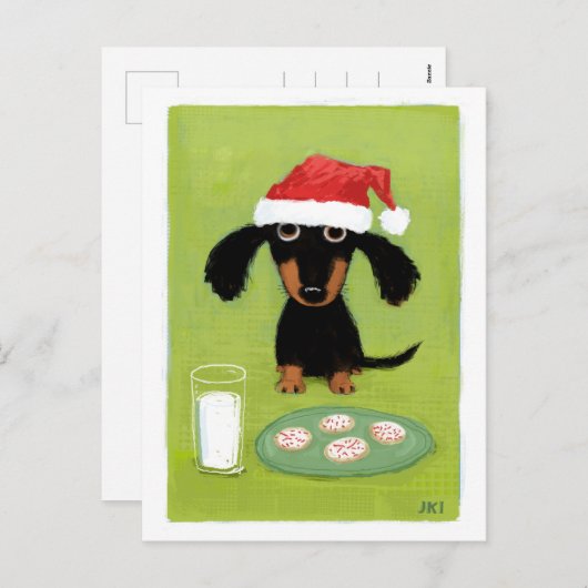 ダックスフントのサンタの休日のおもしろいなウインナー犬のクリスマス シーズンポストカード (正面/裏面)