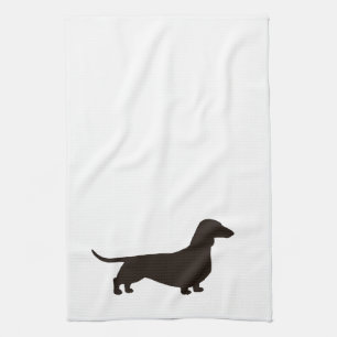 ダックスフントのシルエットのウインナー犬のDoxieのダックスフンド キッチンタオル