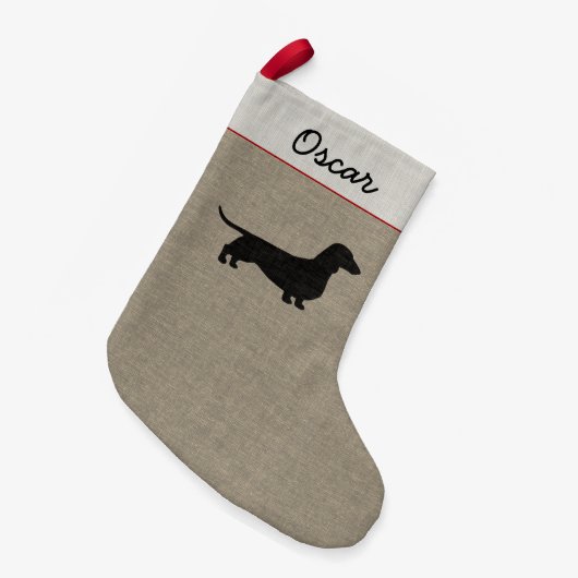 ダックスフントのシルエットのカスタムなウインナー犬の休日 スモールクリスマスストッキング (正面 (吊り時))
