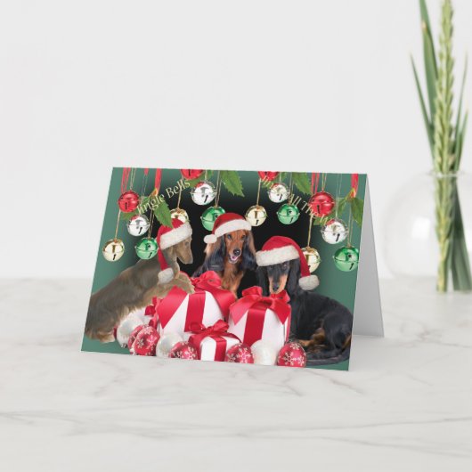 ダックスフントのジングルベルカード シーズンカード (正面)