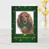 ダックスフントのセントパトリックの日カード カード (黄色い花)