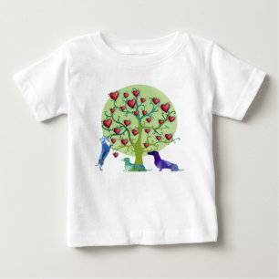 ダックスフントのハートの庭の芸術の罰金のジャージーのTシャツ ベビーTシャツ