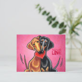 ダックスフントのハート愛メッセージのカスタム ポストカード (スタンド正面)