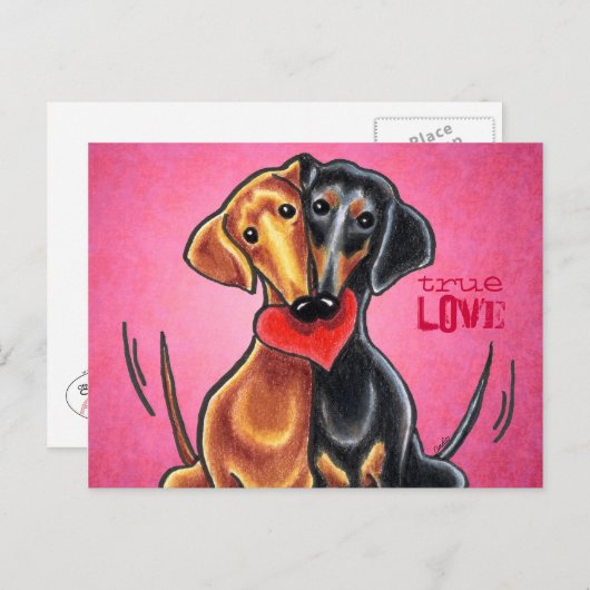 ダックスフントのハート愛メッセージのカスタム ポストカード (正面/裏面)