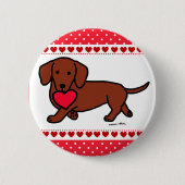 ダックスフントのバレンタインの漫画 缶バッジ (正面)
