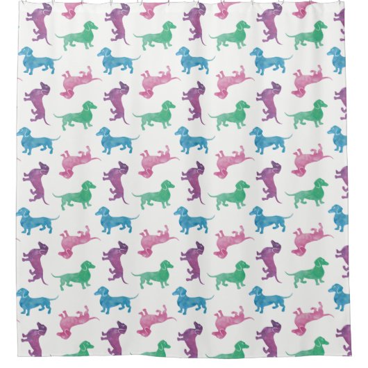 ダックスフントのパステルの水彩画を雨が降っています シャワーカーテン (正面)