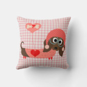 ダックスフントのピンクのギンガムのバレンタインの枕 クッション (裏面)