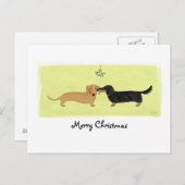 ダックスフントのヤドリギのキスはクリスマスの休日の後をつけます シーズンポストカード (正面/裏面)