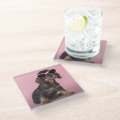 ダックスフントの子犬の身に着けているサングラス ガラスコースター (アングル)