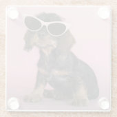 ダックスフントの子犬の身に着けているサングラス ガラスコースター (裏面)