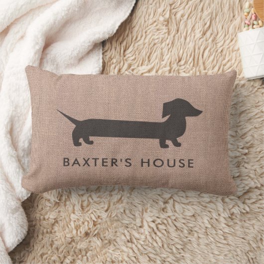 ダックスフントの家の甘い家のレトロのフェイクなバーラップ ランバークッション (ブランケット)