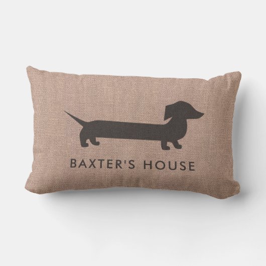 ダックスフントの家の甘い家のレトロのフェイクなバーラップ ランバークッション (裏面)