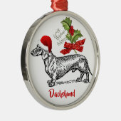 ダックスフントの帽子のヒイラギのクリスマスのオーナメント メタルオーナメント (右)