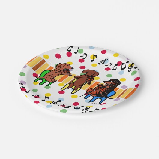 ダックスフントの弦楽三重奏のミュージシャンのパーティーのプレート ペーパープレート (アングル)