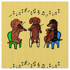 ダックスフントの弦楽三重奏のミュージシャンの生地の黄色 ファブリック